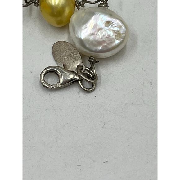 Deidda Firenze Italy Yellow White Baroque Pearl Bracelet Sterling Silver 8.25 - Picture 3 of 10